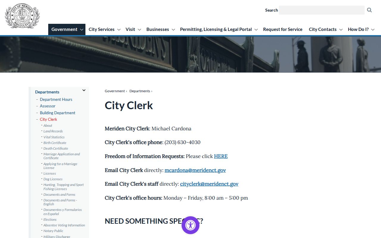 Meriden County Superior Court Clerk records and City Clerk distinction