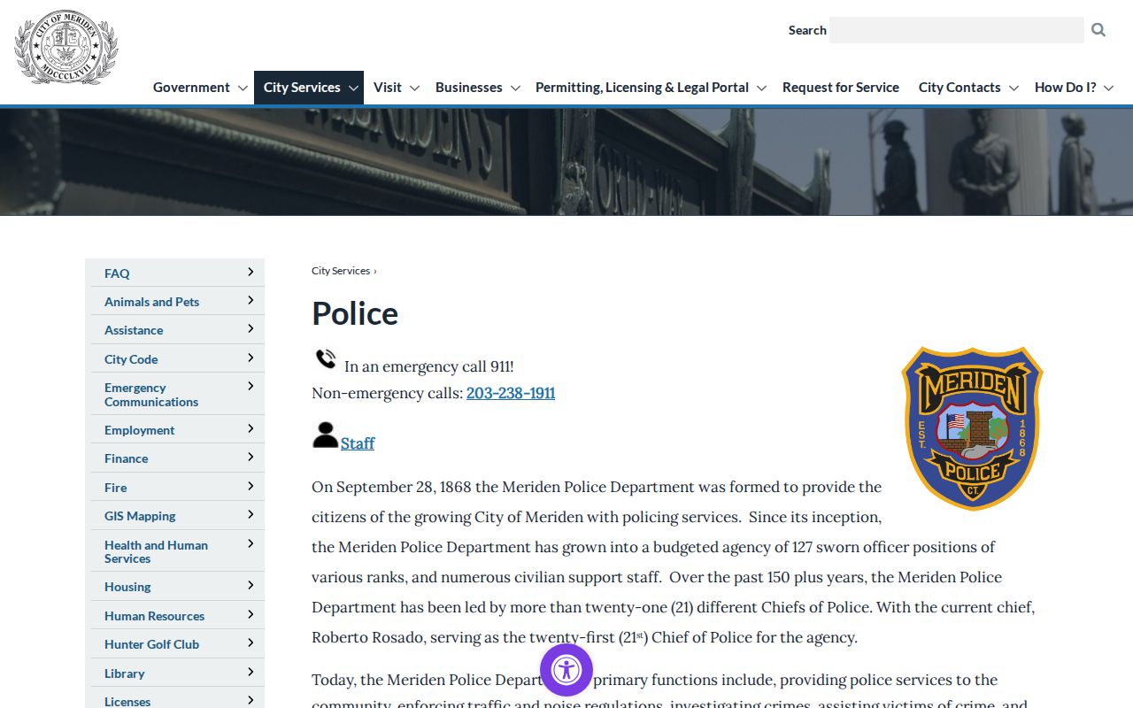 Meriden County arrest records through the Meriden Police Department