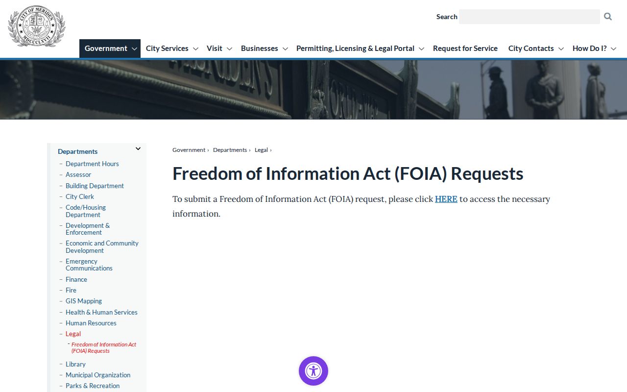 Meriden County arrest records FOIA request channel