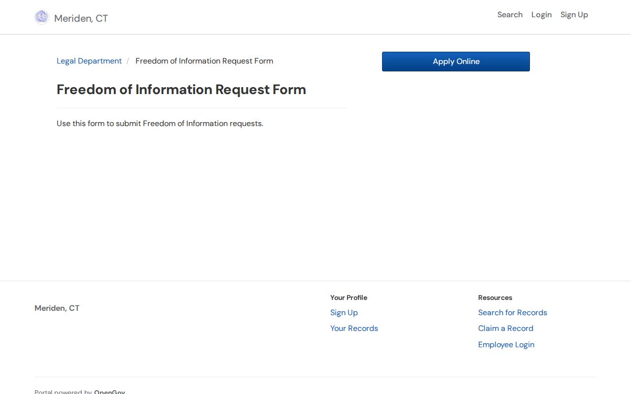 Meriden County arrest records OpenGov FOIA form