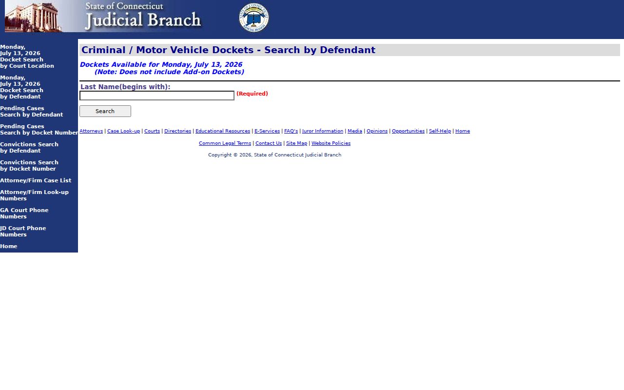 Meriden County court dockets criminal daily docket by defendant