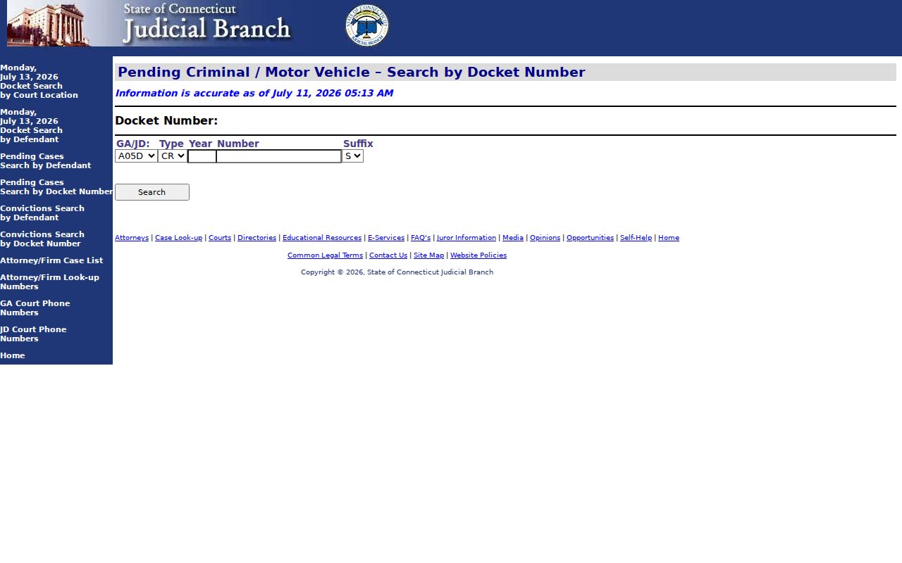 Meriden County court dockets pending criminal docket number search