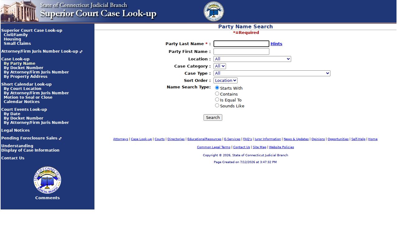 Meriden County court records civil and family party search