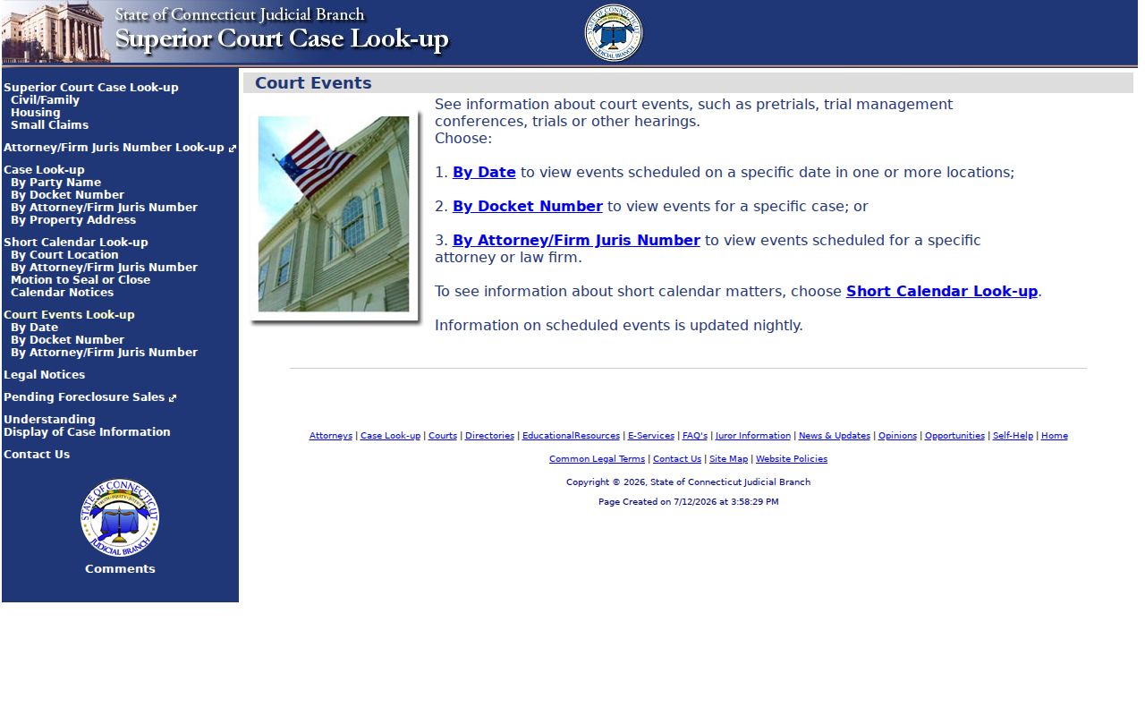 Meriden County court records court events lookup menu