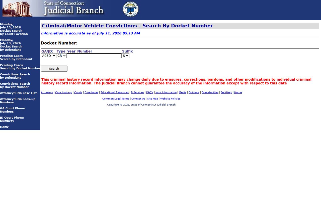 Meriden County criminal court records conviction docket number search