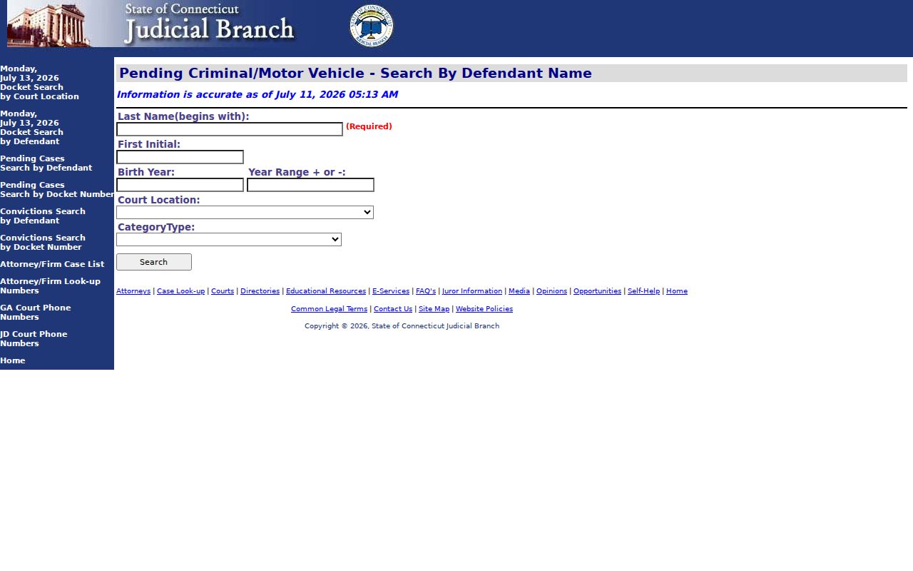 Meriden County criminal court records pending defendant search