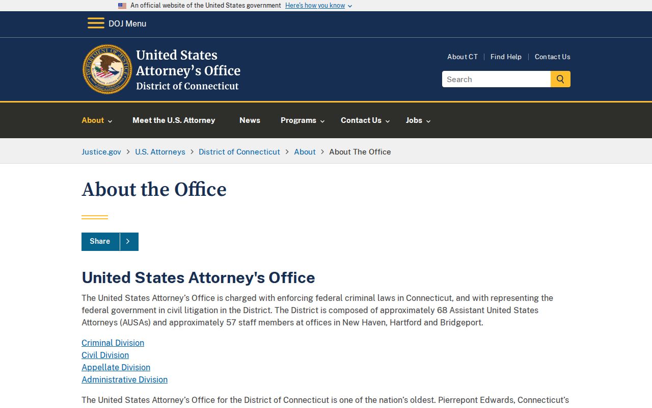 Meriden County Superior Court records and U.S. Attorney federal prosecution distinction