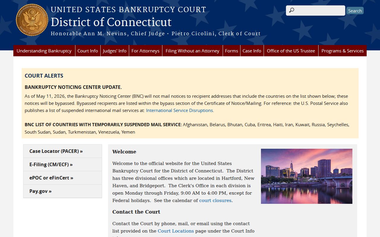 Meriden County Superior Court records and Connecticut bankruptcy court access