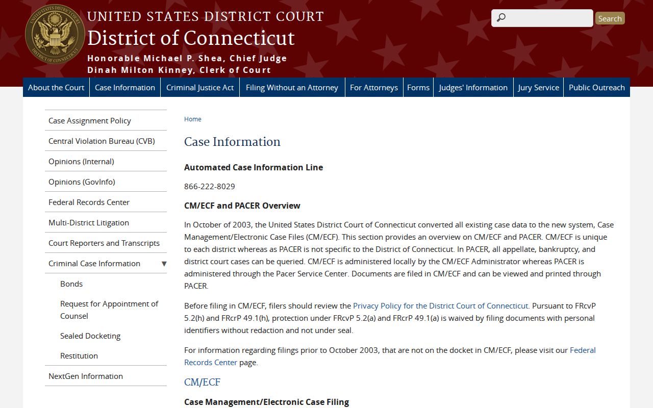 Meriden County Superior Court and federal district court case information distinction