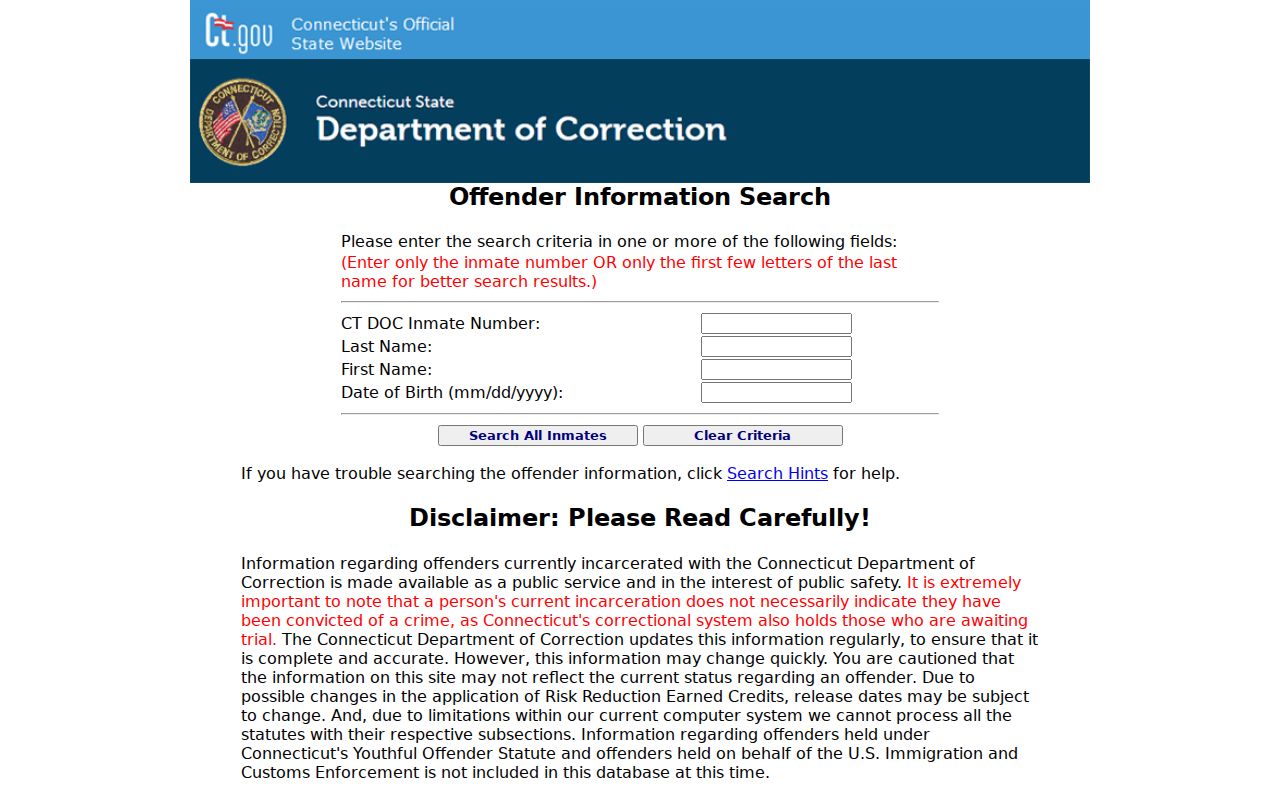 Meriden County inmate records Connecticut DOC search