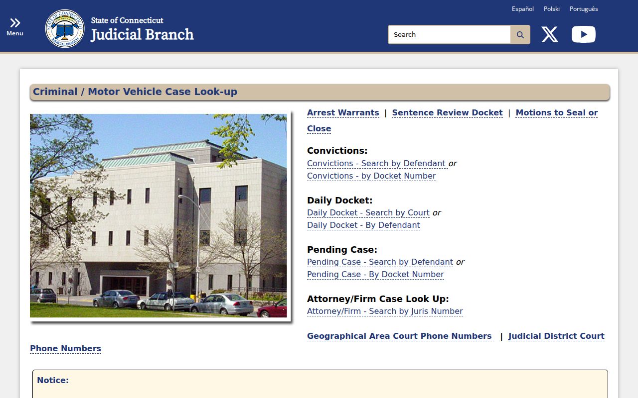 Meriden County criminal and motor vehicle court records lookup