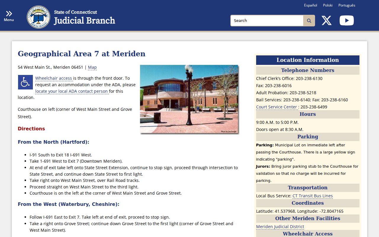 Meriden County court records Geographical Area 7 at Meriden directions