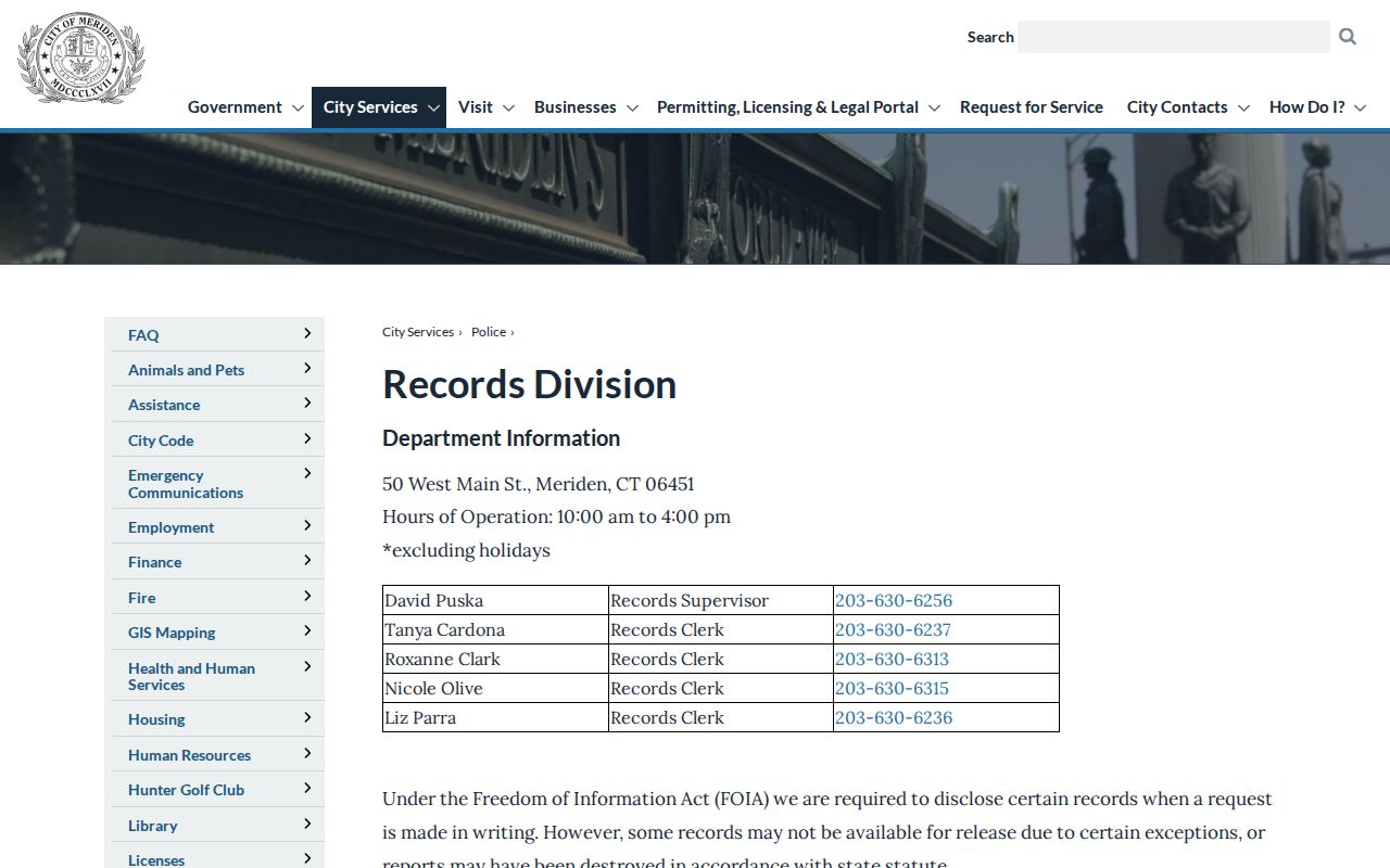 Meriden County police records and court charge records access