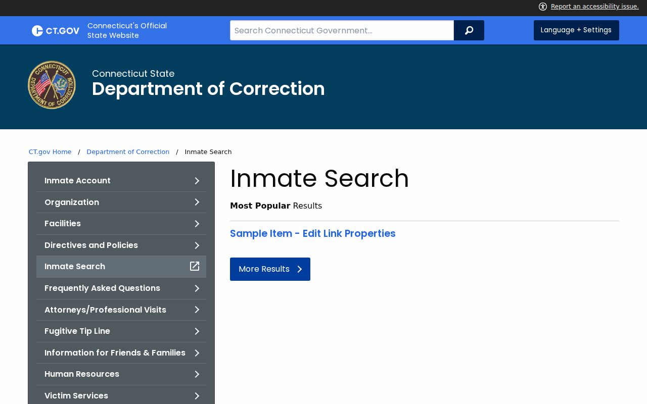 Meriden County inmate search through Connecticut DOC