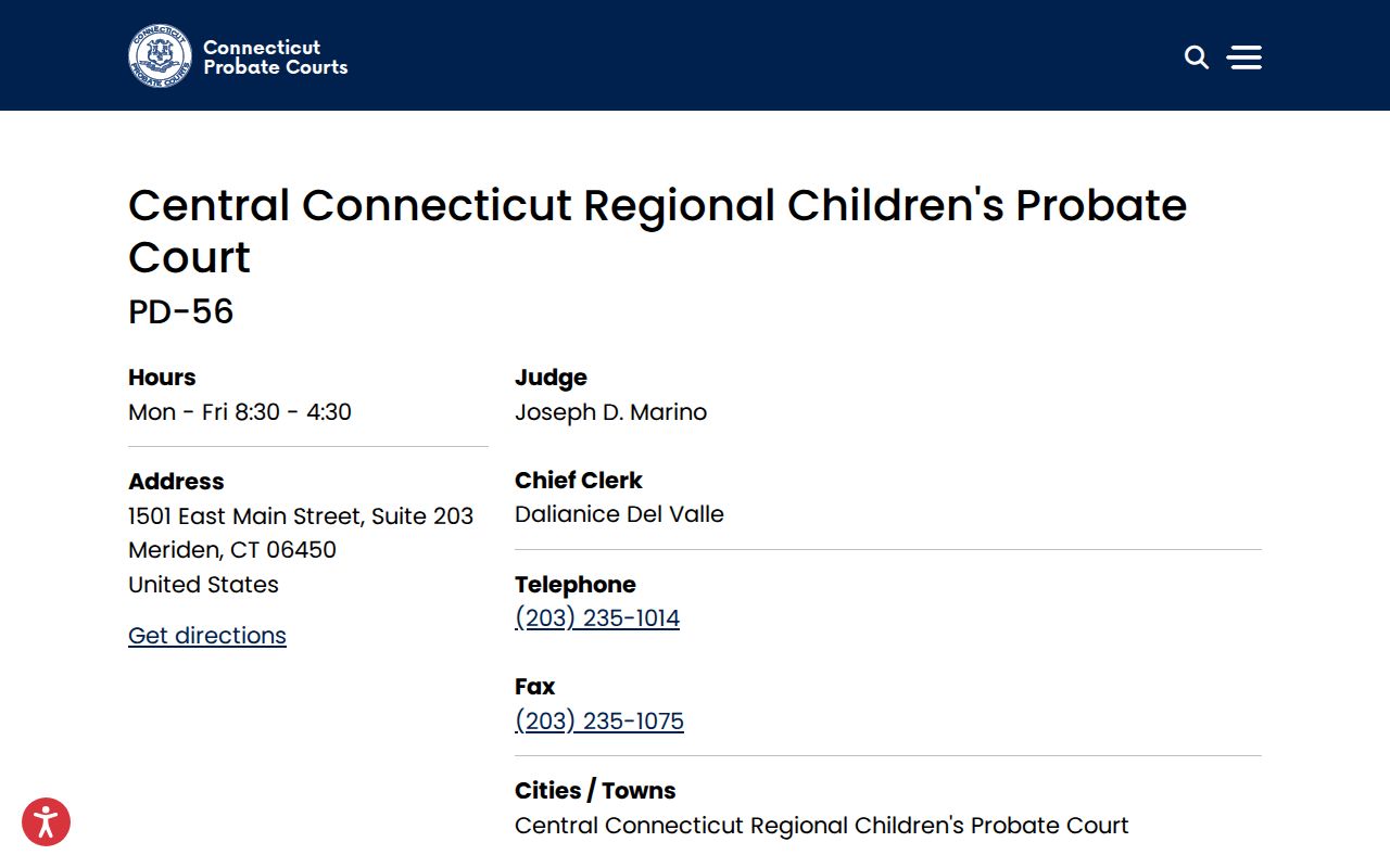 Meriden probate records Central Connecticut Regional Children's Probate Court