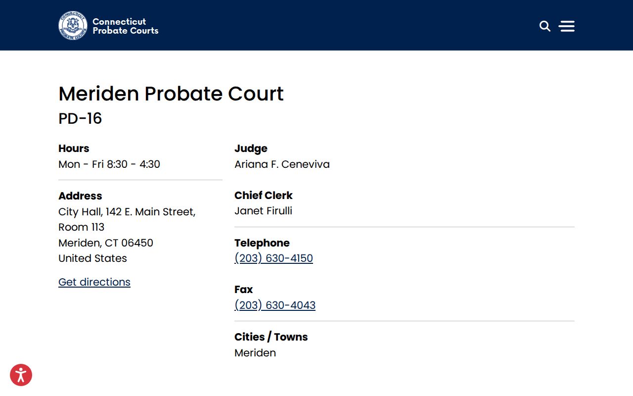 Meriden probate records Probate Court city page