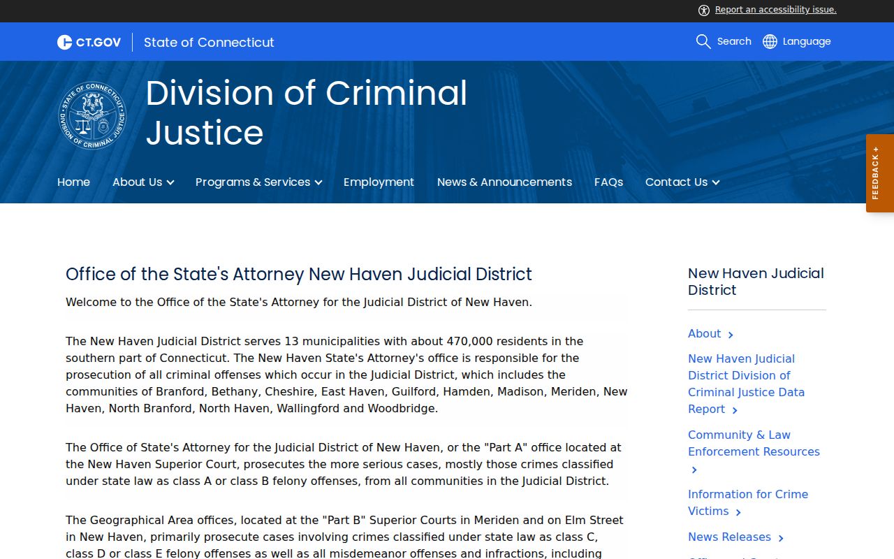 Meriden County warrant records and New Haven Judicial District State's Attorney